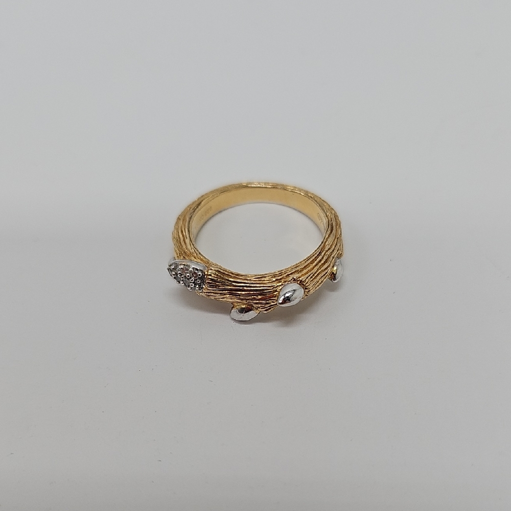 Gorgeous Signed Steven Dweck Diamond Gold Washed Sterling Twig Branch Sz 6 Ring